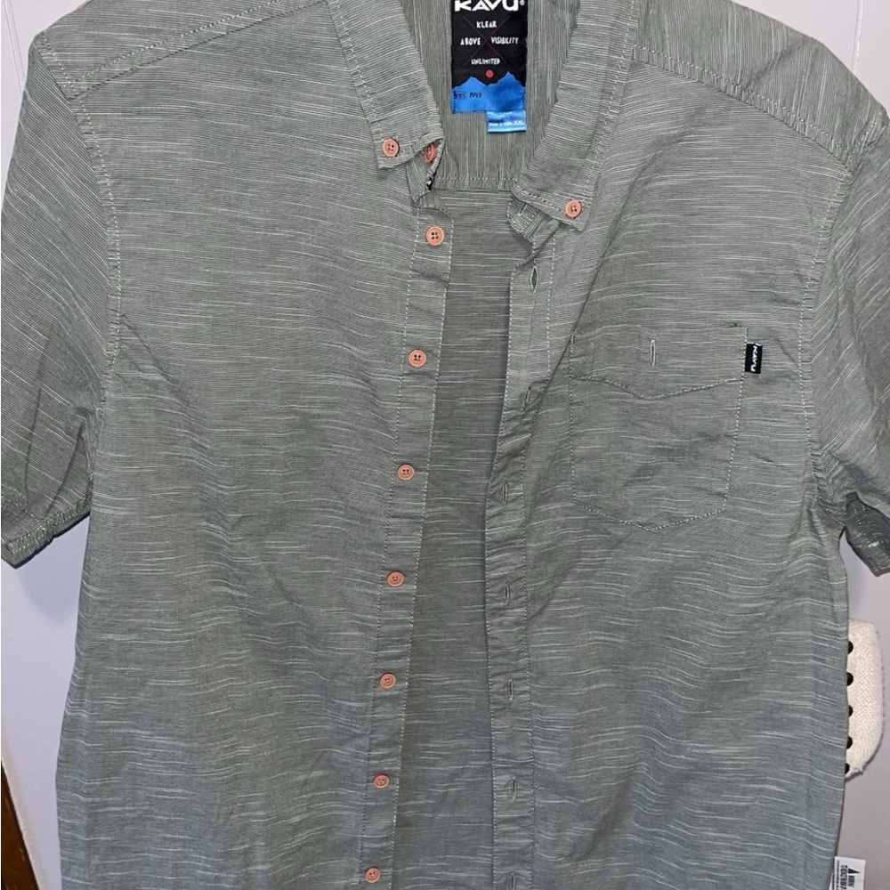 Kavu Gray Casual Button Down Shirt Lightweight Short Sleeve